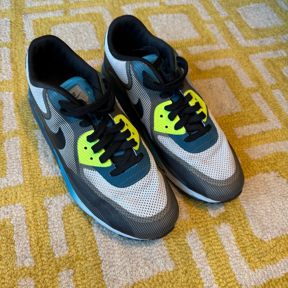 Nike Air Max Lunar 90 running shoes - Black and Neon Green & blue rare - Picture 10 of 12
